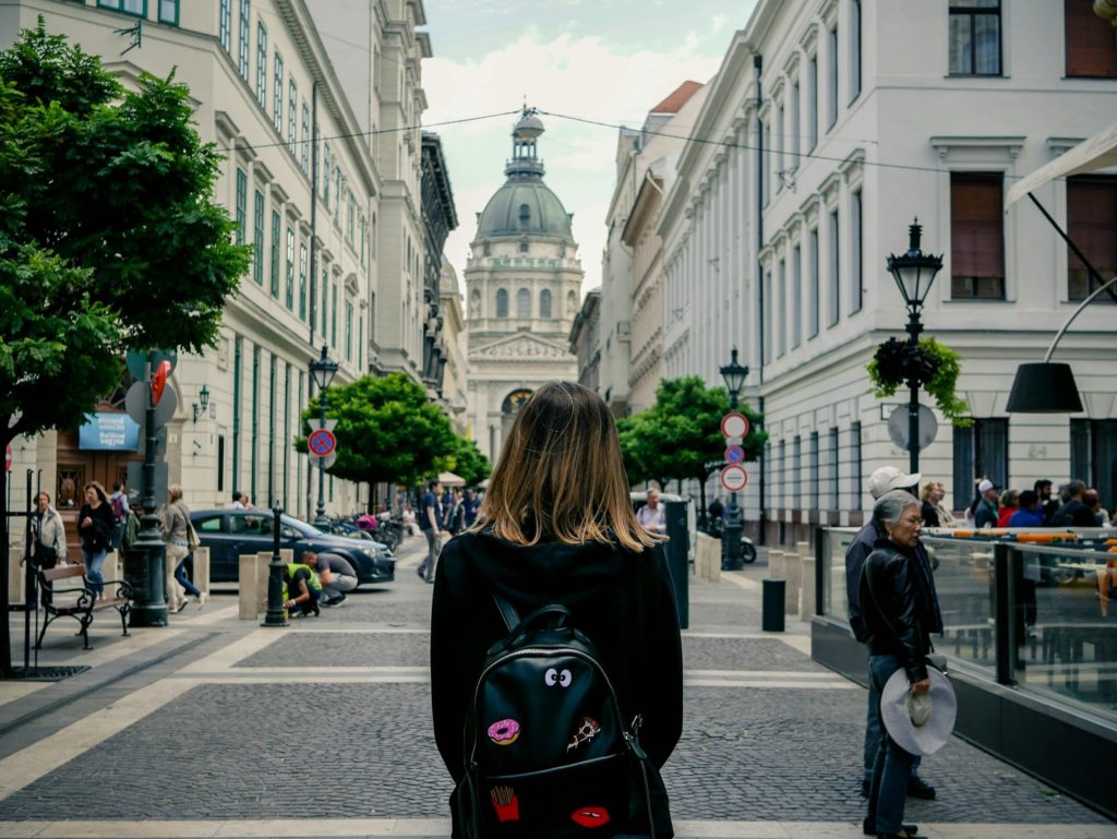 hungarian woman carrying backpack